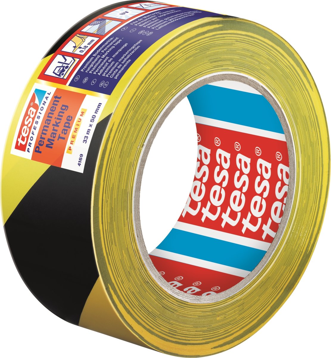 tesa golvmarkeringstejp, 50 mm x 33 m, svart/gul