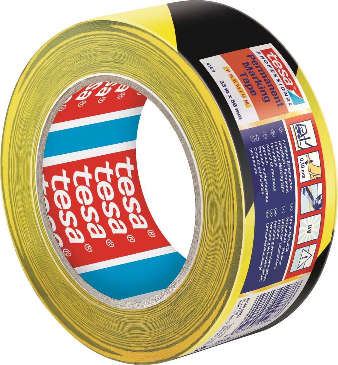 tesa golvmarkeringstejp, 50 mm x 33 m, svart/gul