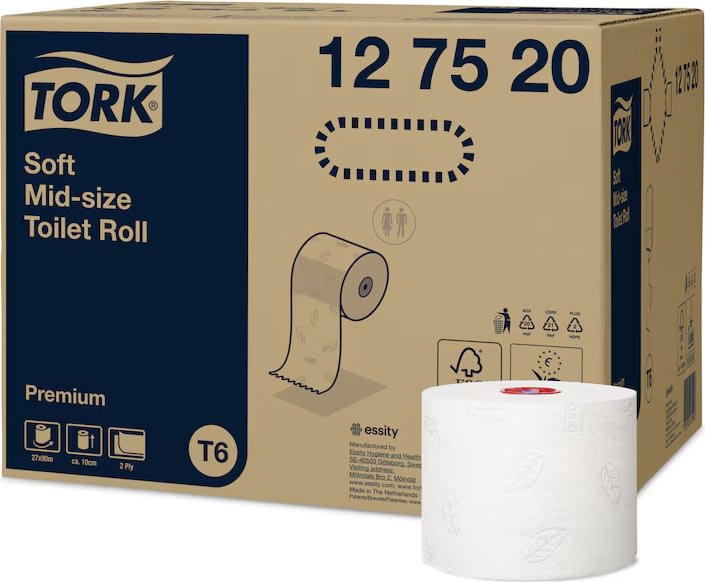 Tork T6 Premium toalettpapper, 2-lager, 27 rullar