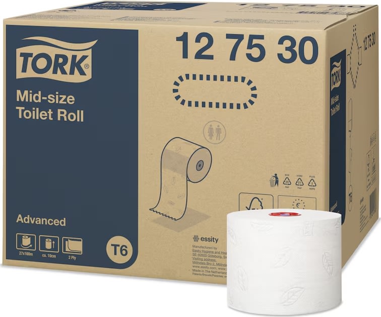 Tork T6 Advanced toalettpapper, 2-lager, 27 rullar