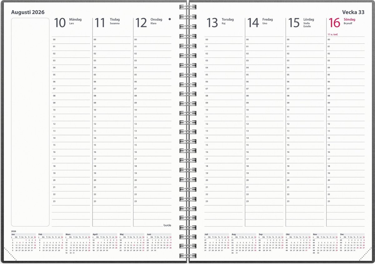 Burde 2026 Kalender, 24 h