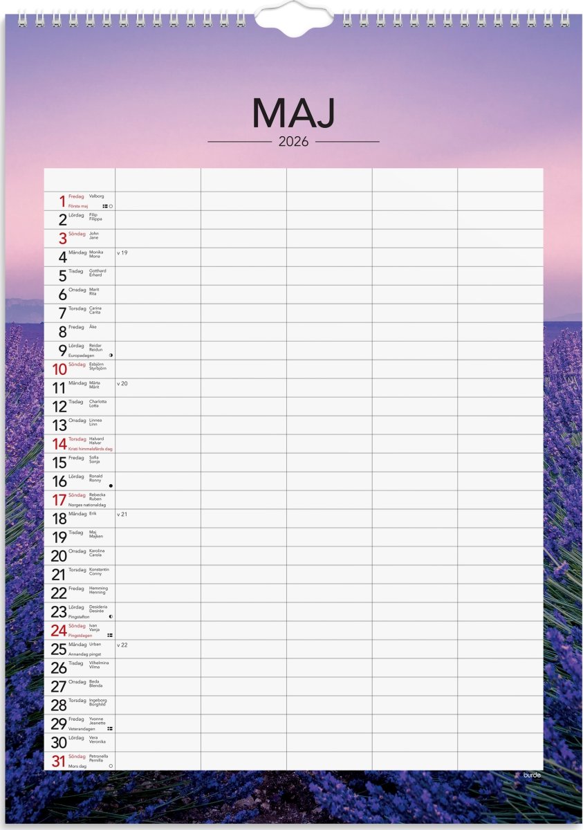 Burde 2026 Familjekalender, Seasons