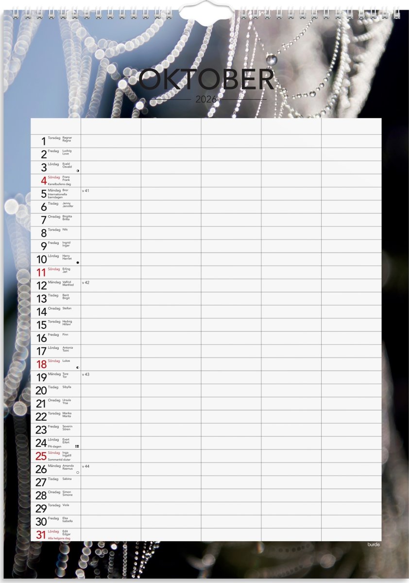 Burde 2026 Familjekalender, Seasons