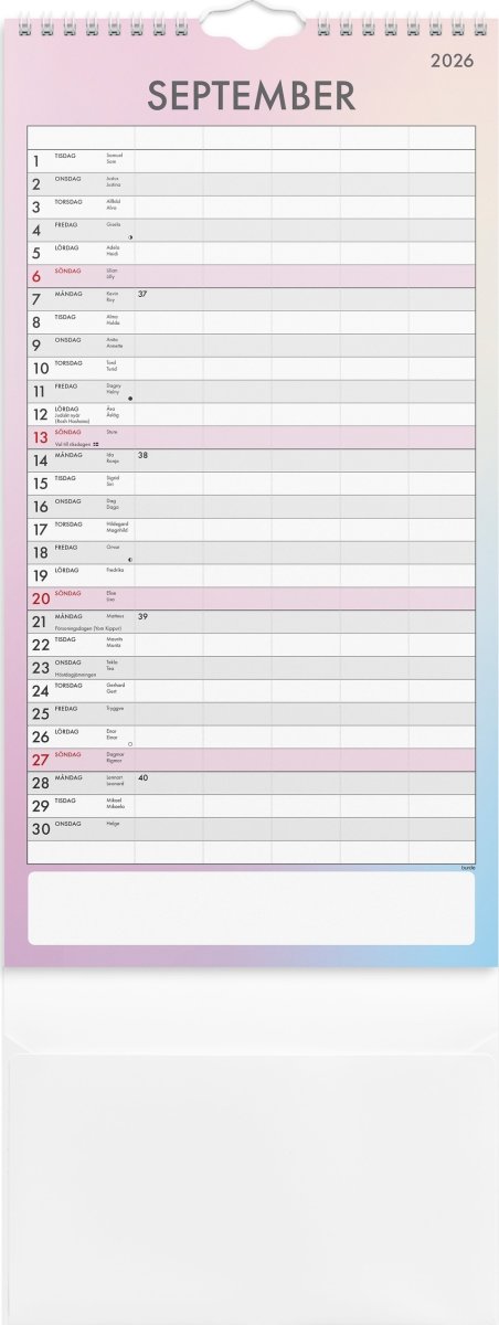 Burde 2026 Familjekalender, Tydlig