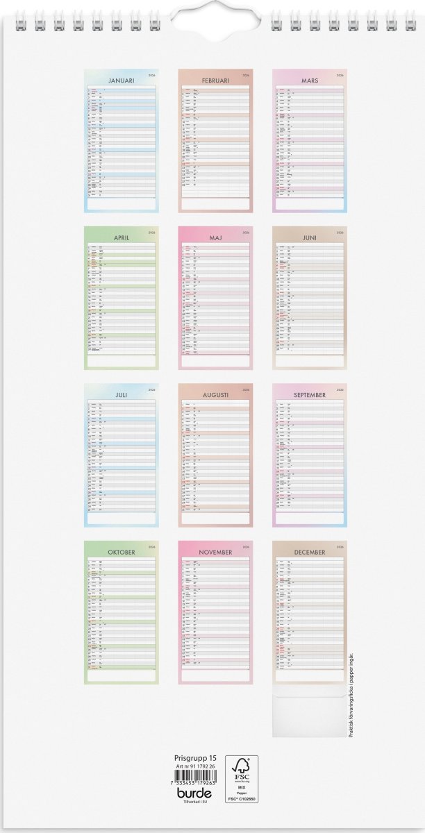 Burde 2026 Familjekalender, Tydlig