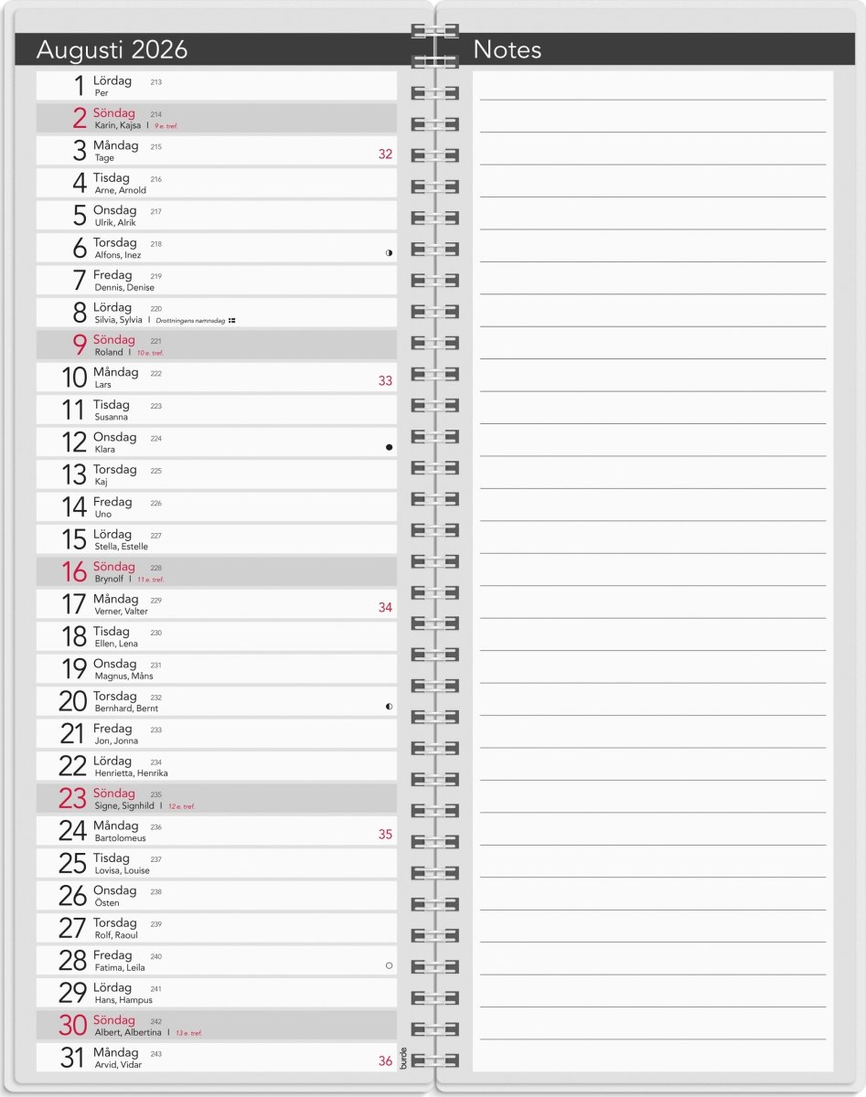 Burde 2026 Bordskalender, Elegant spiral