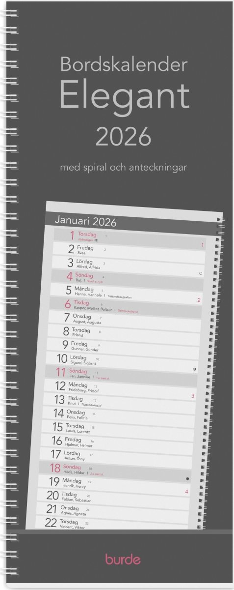 Burde 2026 Bordskalender, Elegant spiral