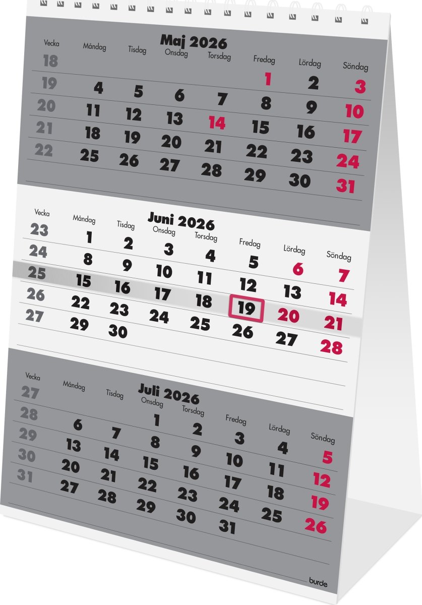 Burde 2026 Bordskalender, Triplaner