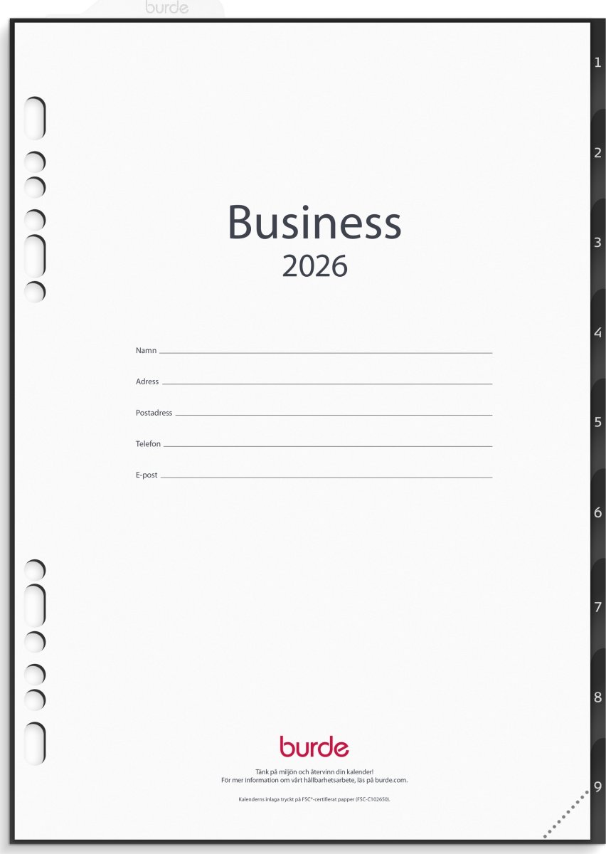 Burde 2026 Kalender grundsats, Business