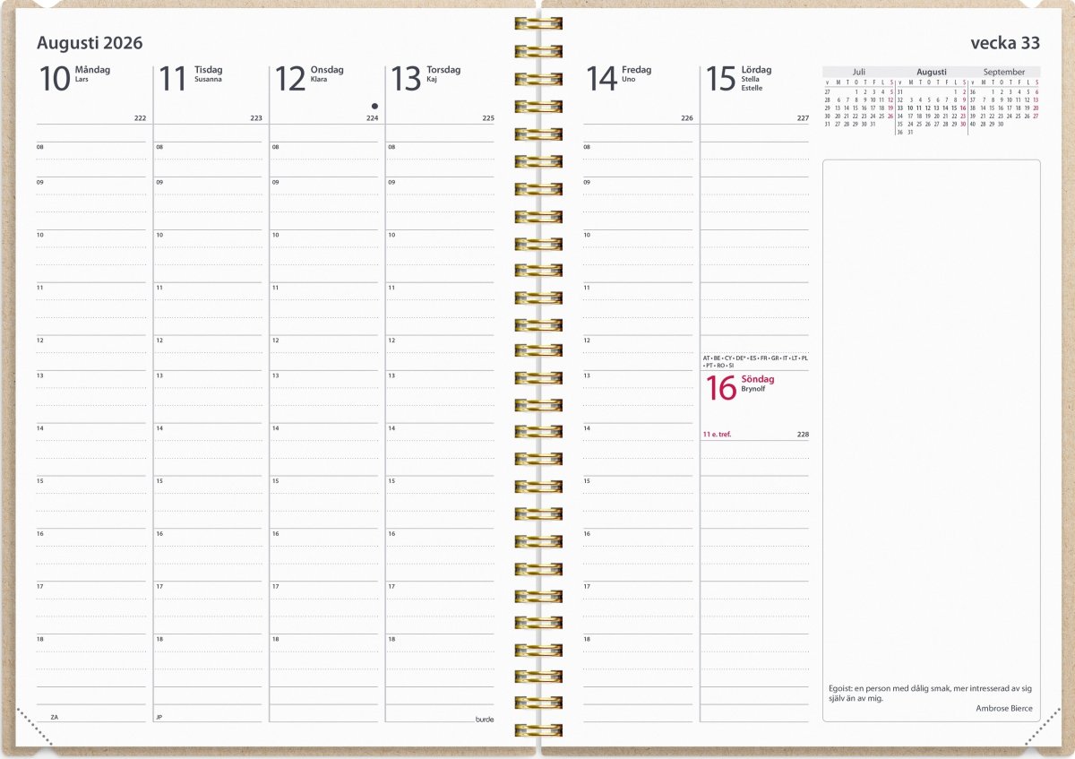 Burde 2026 Kalender, Business Story rutor