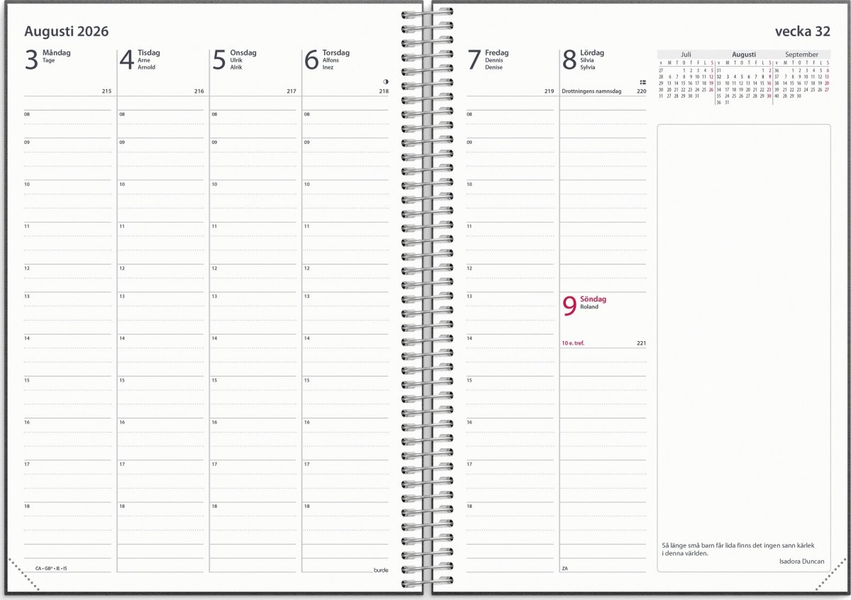 Burde 2026 Kalender, Business VIP refill