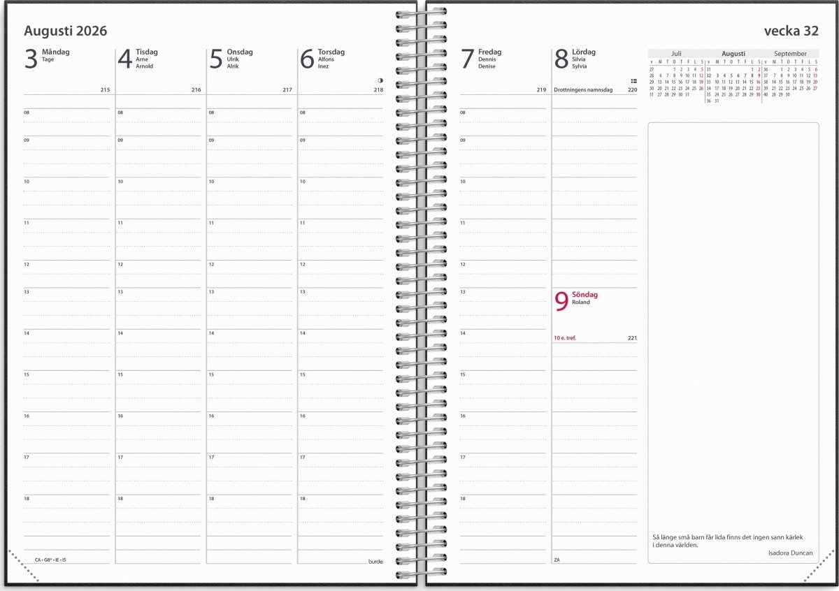 Burde 2026 Kalender, Business VIP svart konstläder