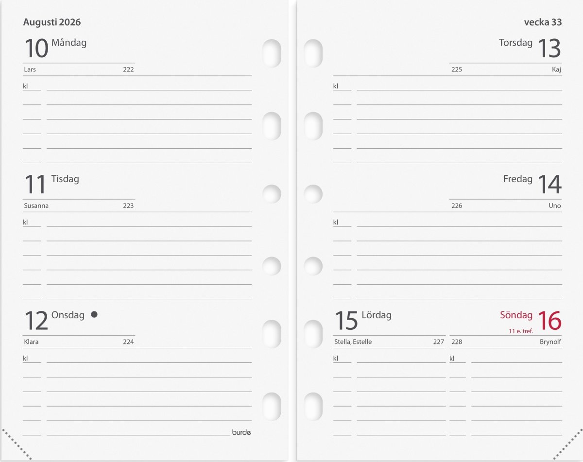 Burde 2026 Kalender, Compact grundsats