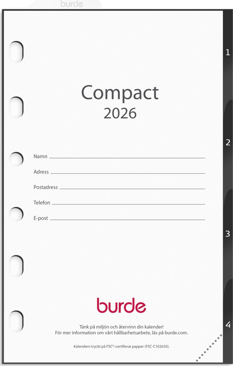 Burde 2026 Kalender, Compact grundsats