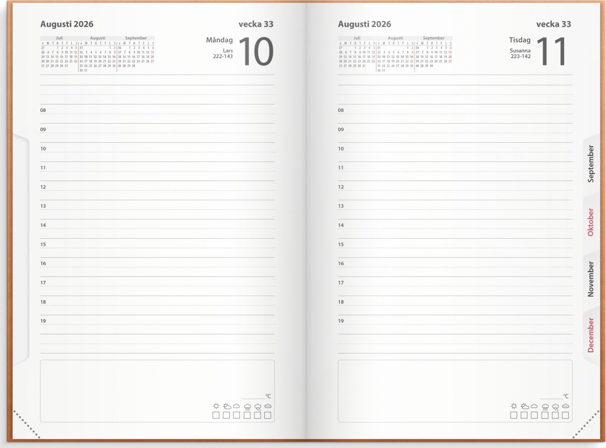 Burde 2026 Kalender, Dagbok, Cognac, konstläder