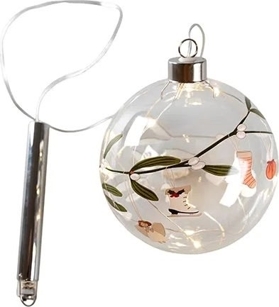 Glaskula m/10 LED, m/timer, 1m sladd, Ø12cm