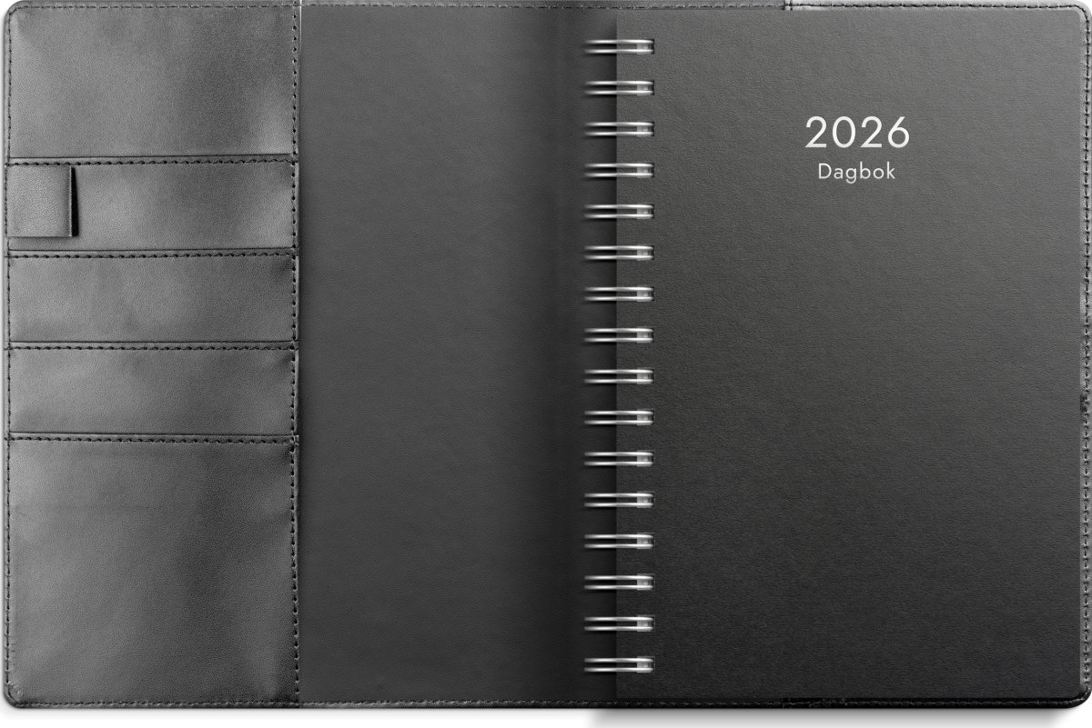 Burde 2026 Dagbok, m. slejf, konstläder, svart