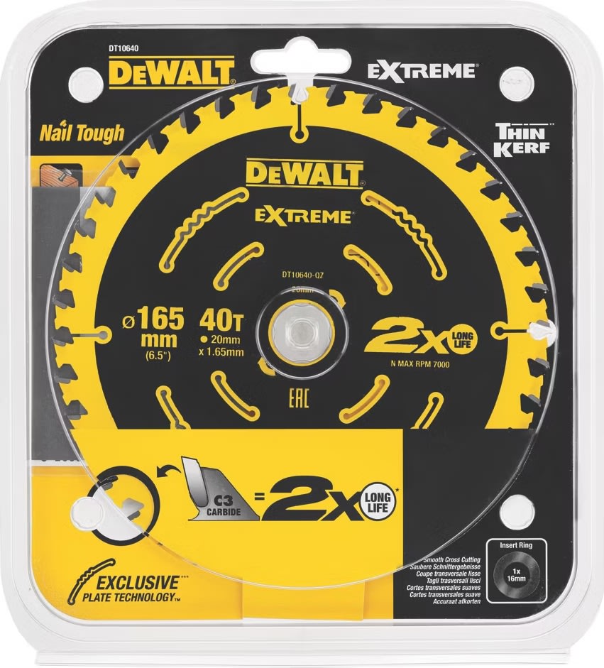 DEWALT cirkelsågklinga, 165x20mm, 40 ton.