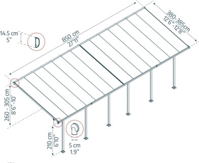 Palram Canopia Feria skärmtak, 4x8,5m, vit