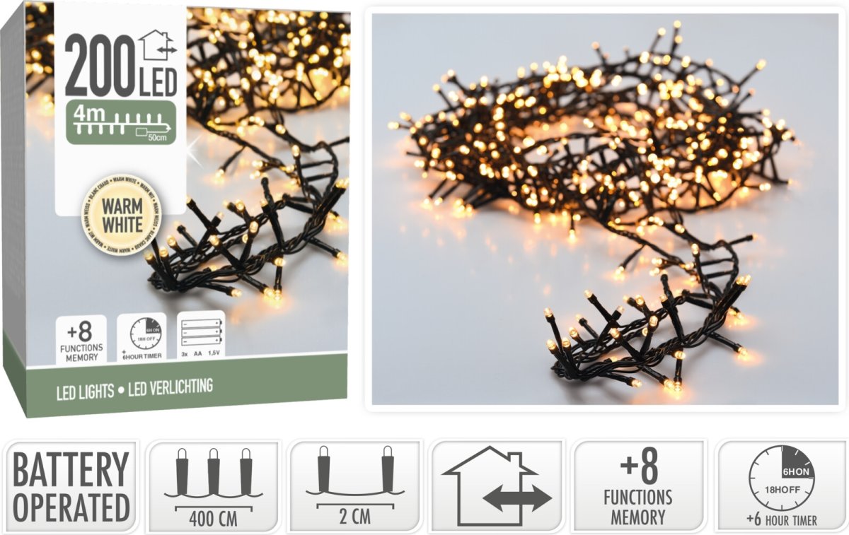 Ljusslinga m/200 LED, 4 meter, varm vit