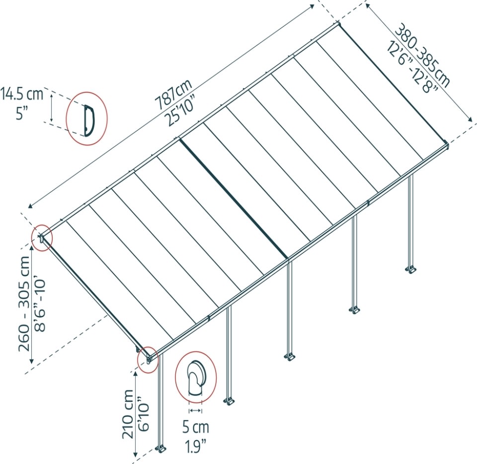 Palram Canopia Feria skärmtak, 4x7,8m, grå
