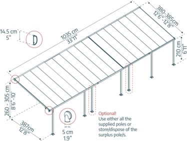Palram Canopia Feria skärmtak, 4x10,3m, grå