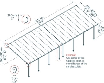 Palram Canopia Feria skärmtak, 4x12,1m, grå