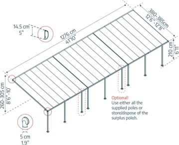 Palram Canopia Feria skärmtak, 4x12,7m, grå