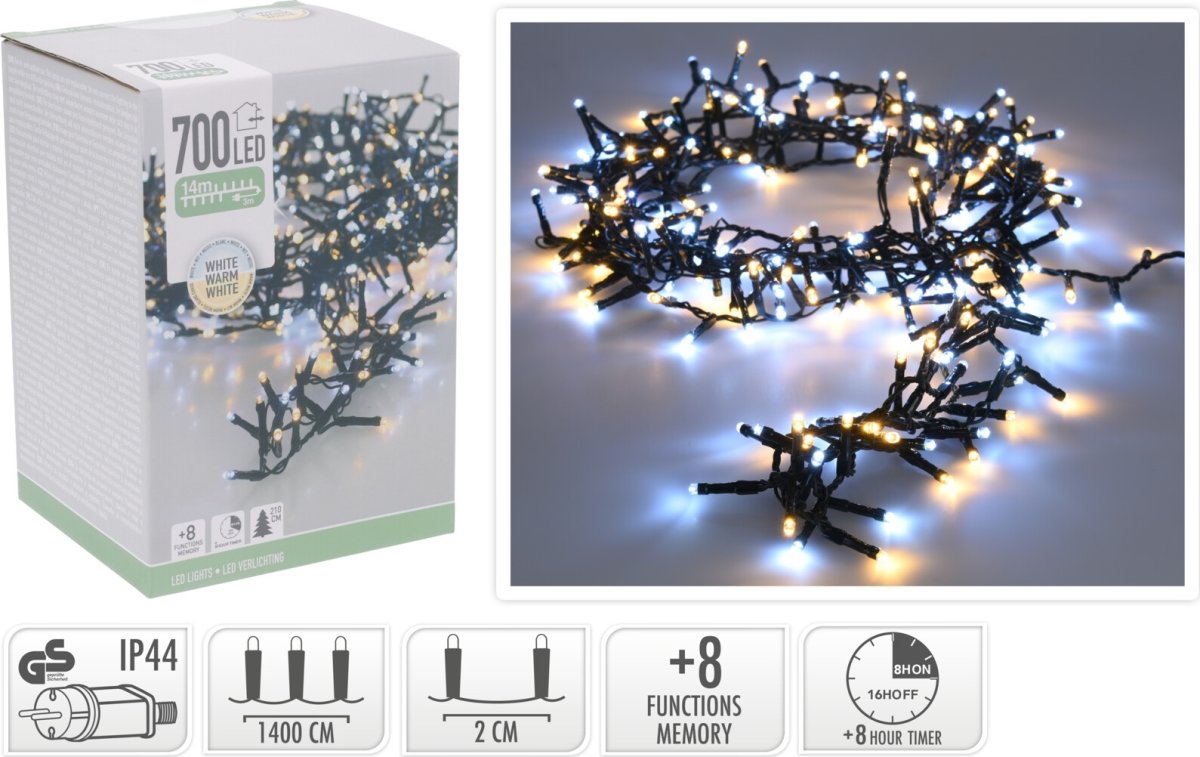 Cluster Ljusslinga m/700 Mikro LED, 14M, 2 färgad