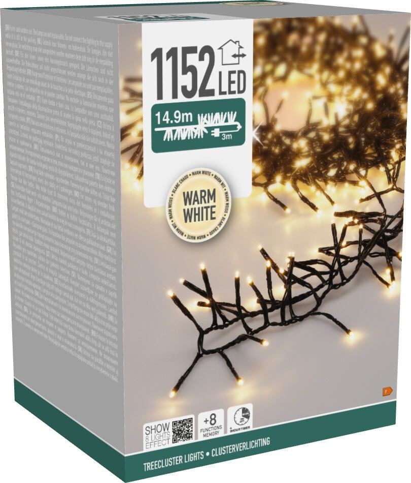Cluster Ljusslinga m/1152 LED, 14,9 meter, varmvit