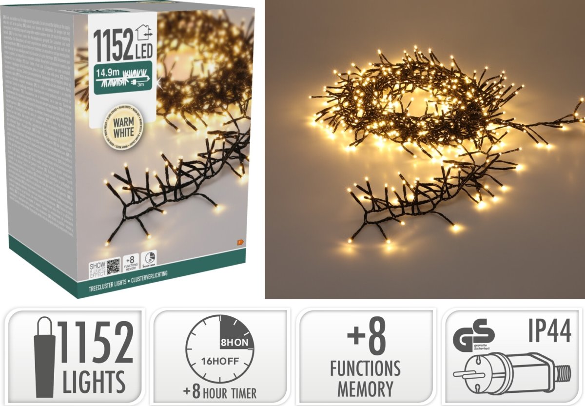 Cluster Ljusslinga m/1152 LED, 14,9 meter, varmvit