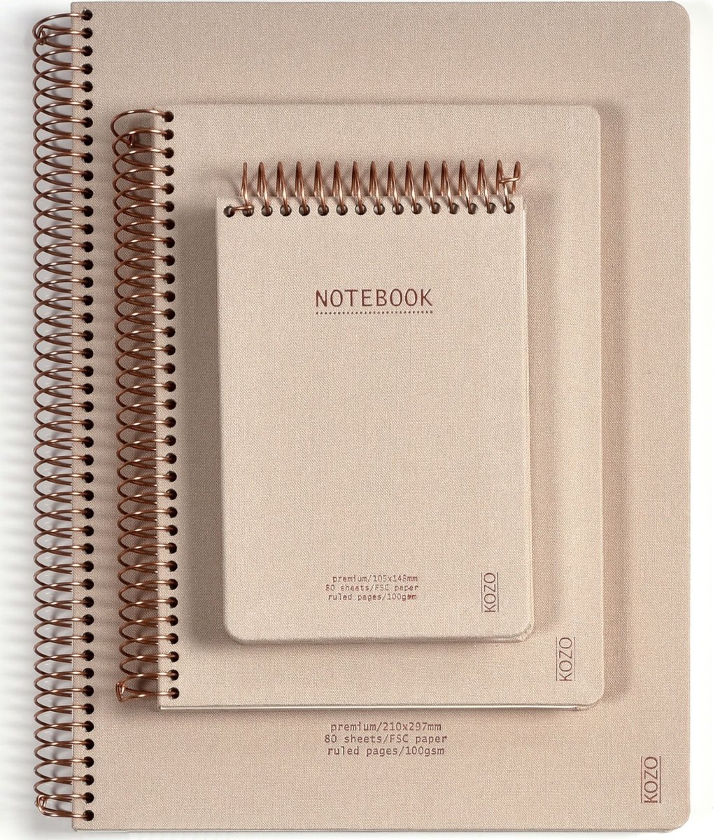 Kozo Premium Anteckningsbok | A4 | Linjerat | Sand