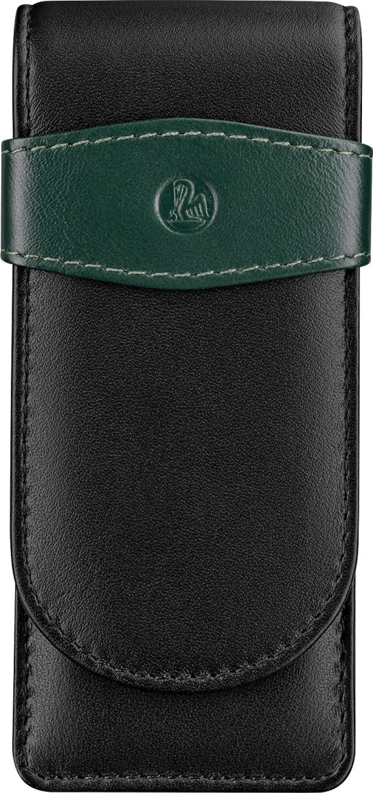 Pelikan läderfodral, 3 pennor, svart/grön