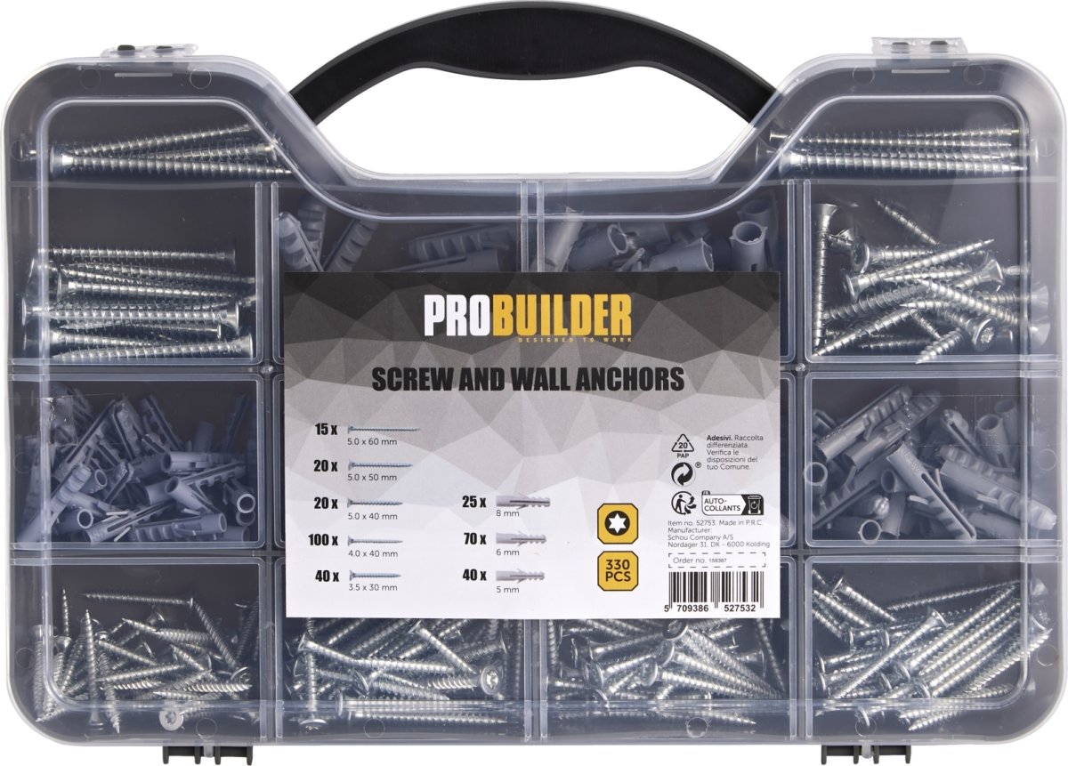 Probuilder Spånskiveskruvsats/trågpluggar/330 del