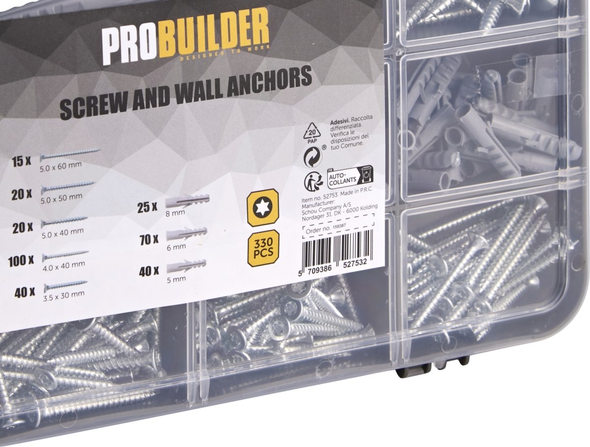 Probuilder Spånskiveskruvsats/trågpluggar/330 del