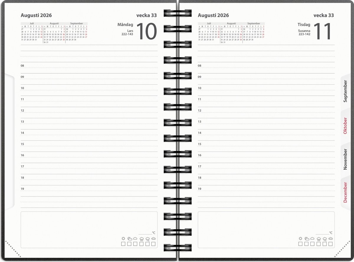 Burde 2026 Kalender, Dagbok, PP-plast, svart