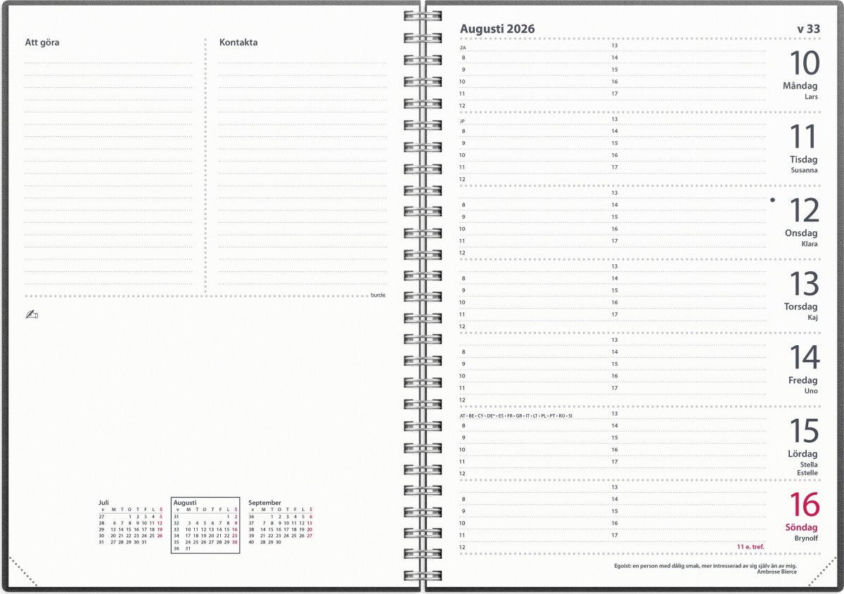 Burde 2026 Kalender Diplomat, Refill