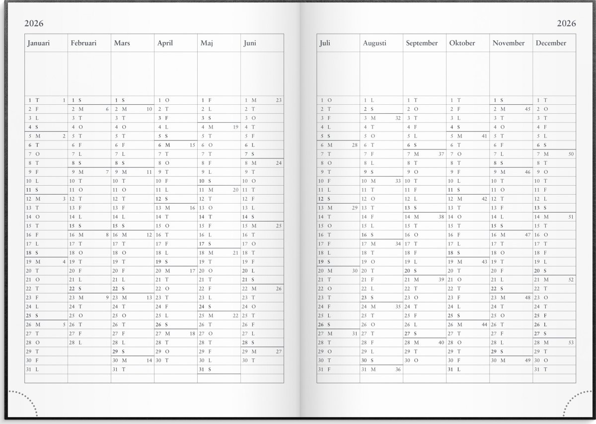 Burde 2026 Företagskalender, Konstläder, Svart