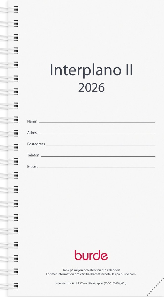 Burde 2026 Kalender, Interplano II refill