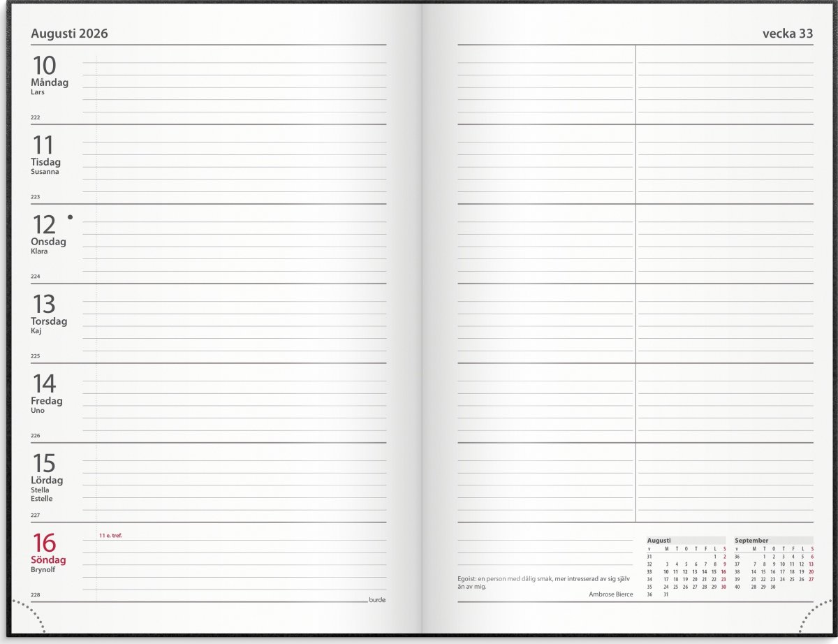 Burde 2026 Kontorskalender, Konstläder, Svart