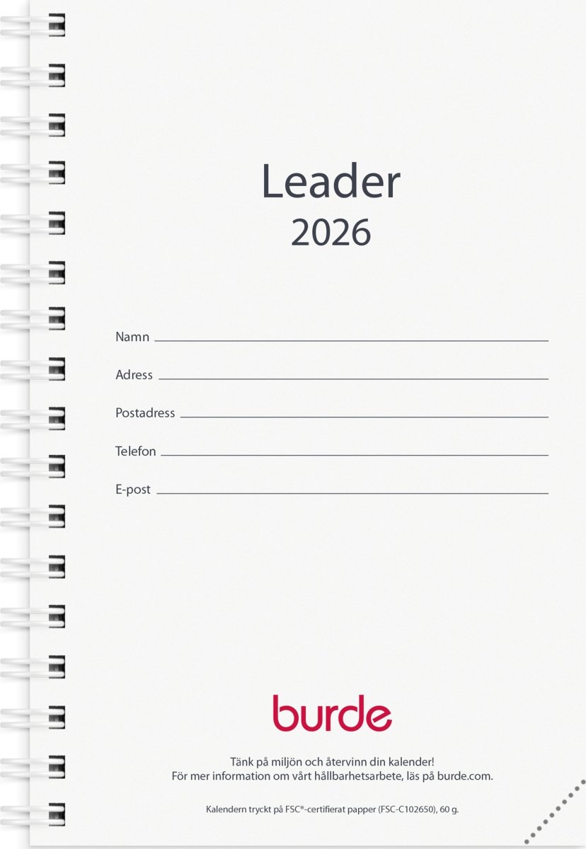 Burde 2026 Kalender Leader, Refill