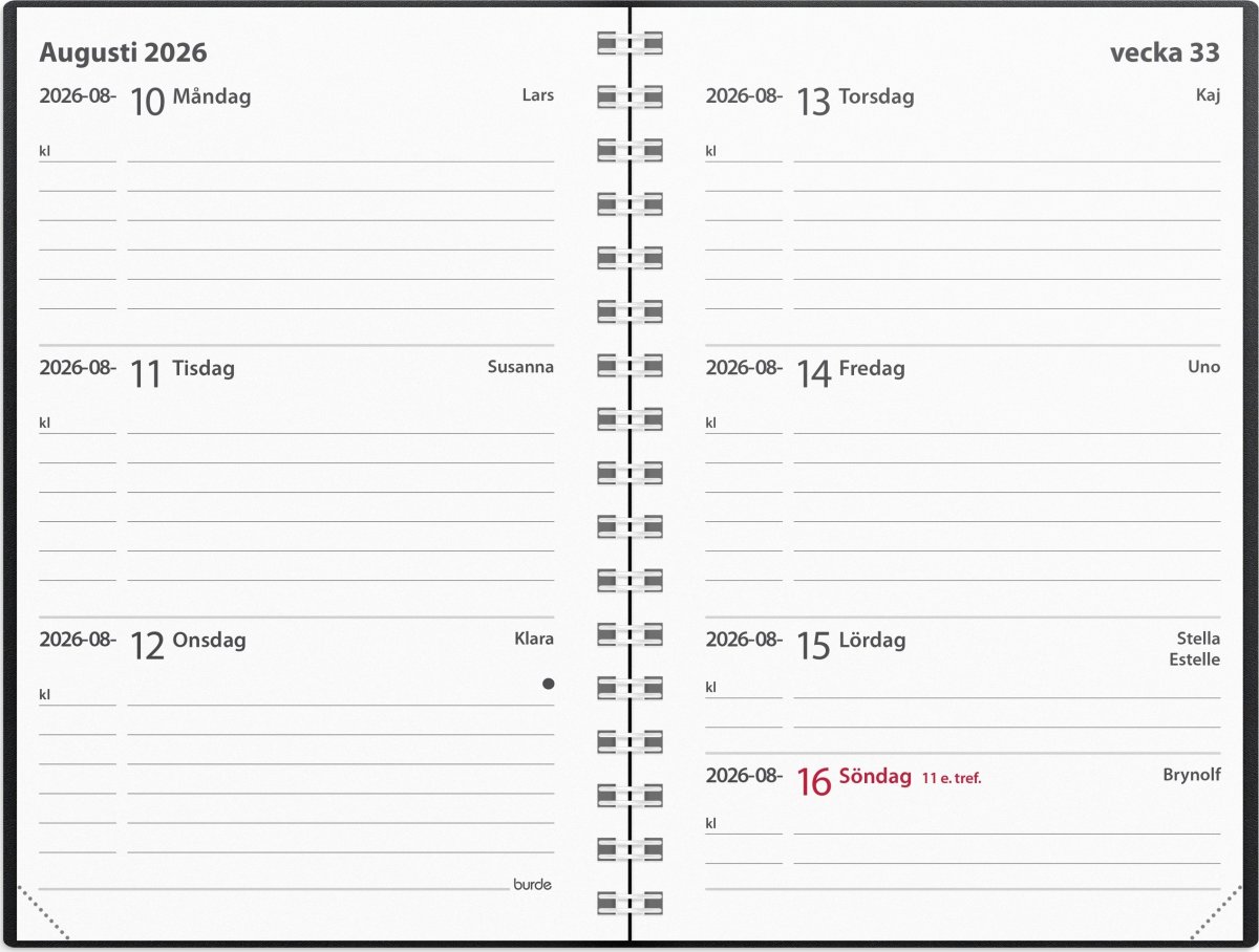 Burde 2026 Kalender Leader, Plast, Svart