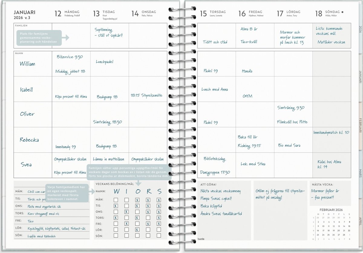 Burde 2026 Kalender, Life Organizer Family Planner