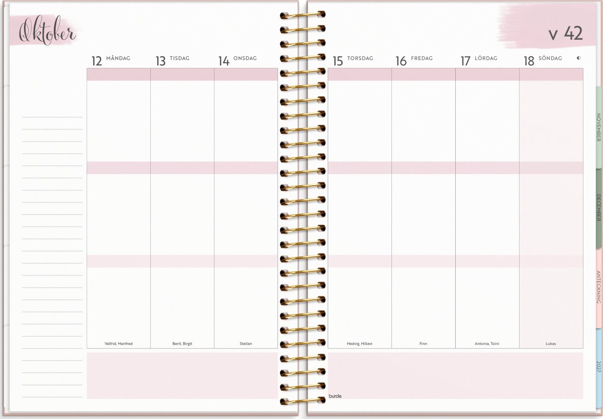 Burde 2026 Kalender, Life Organizer, Rosa