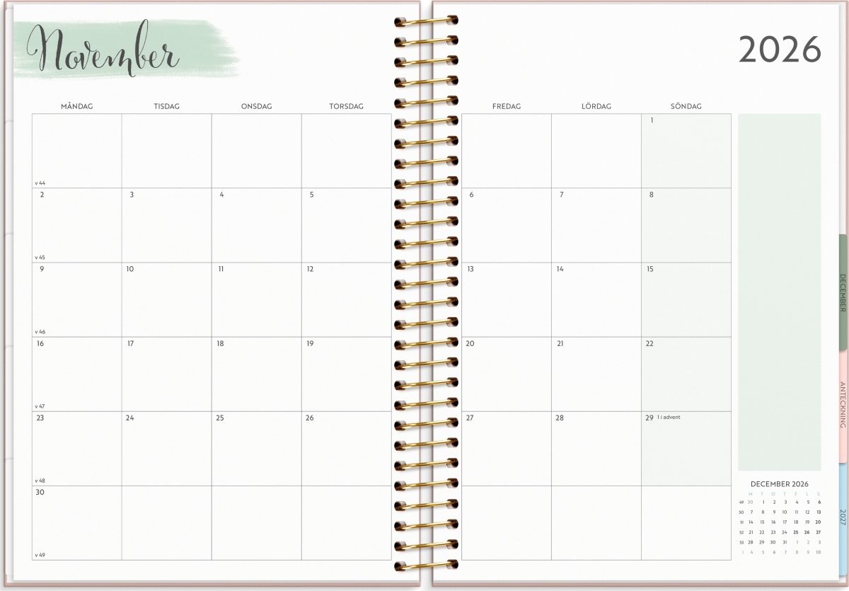Burde 2026 Kalender, Life Organizer, Rosa