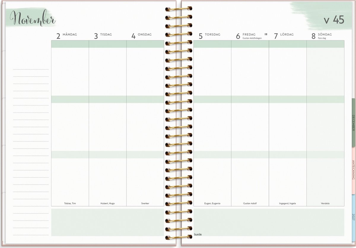 Burde 2026 Kalender, Life Organizer, Rosa