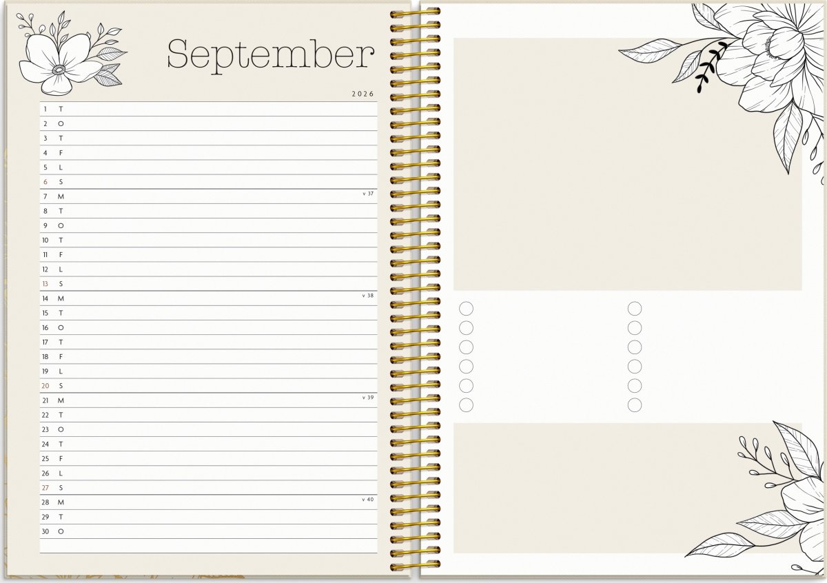 Burde 2026 Kalender, Life Planner, Bloom