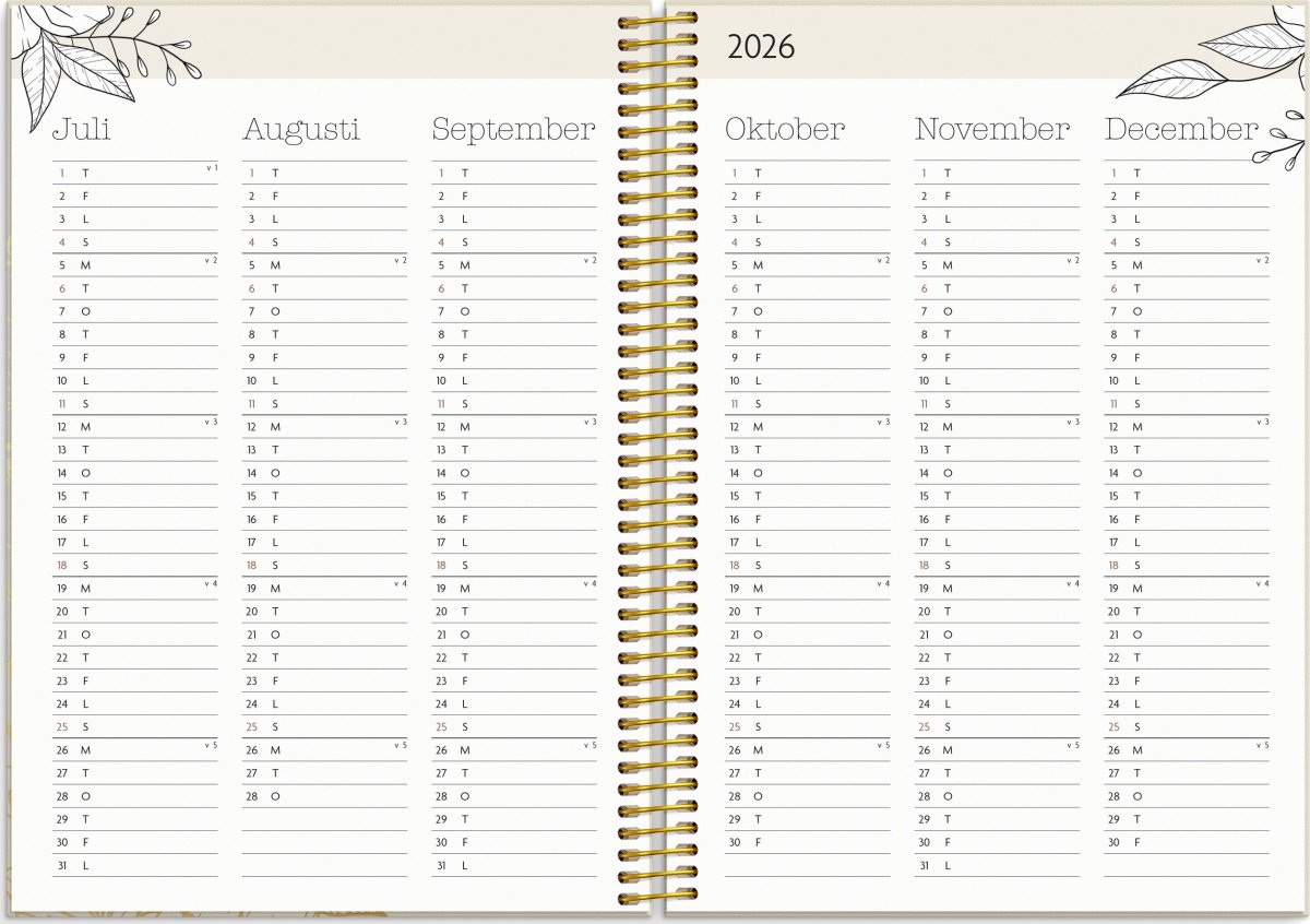 Burde 2026 Kalender, Life Planner, Bloom