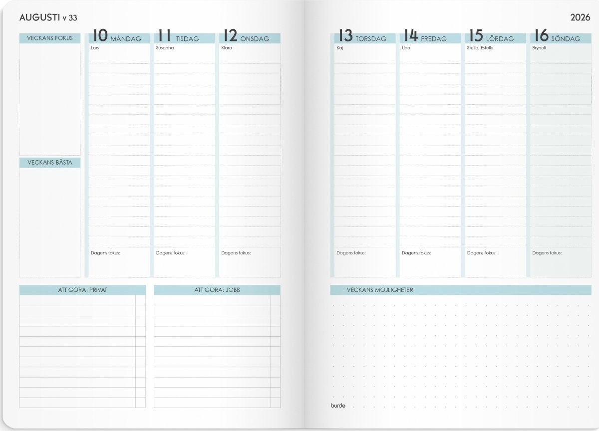 Burde 2026 Kalender, Life Planner, Focus