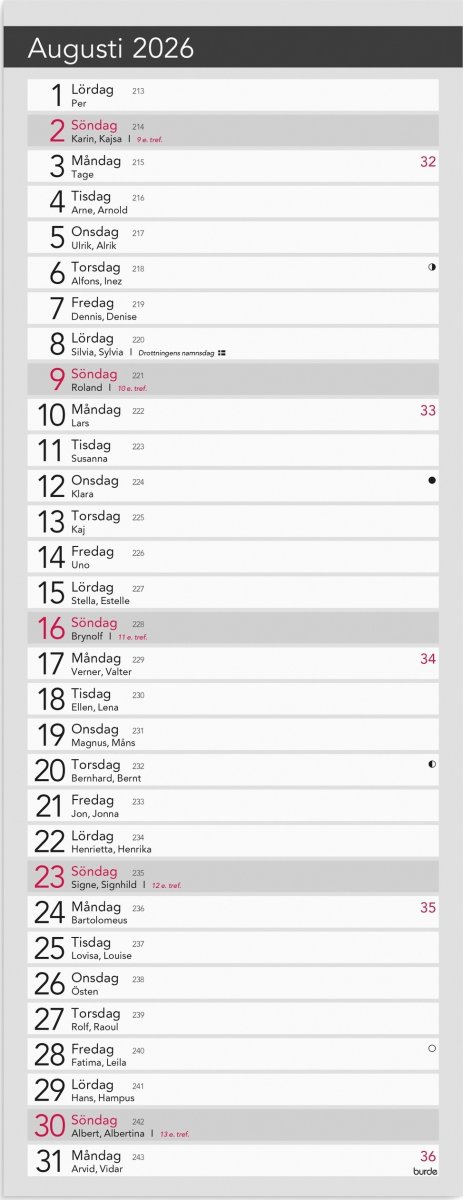Burde 2026 Kalender, Liten Bordskalender, Elegant